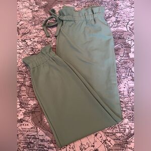 Sage Green Paper-Bag High-Waisted Pants XL